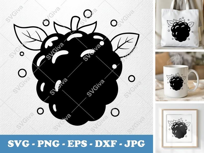 Blackberry SVG | Modern Fruit Design, Berry Cut File, Leaves | PNG EPS DXF for Cricut, Silhouette | Food Clipart