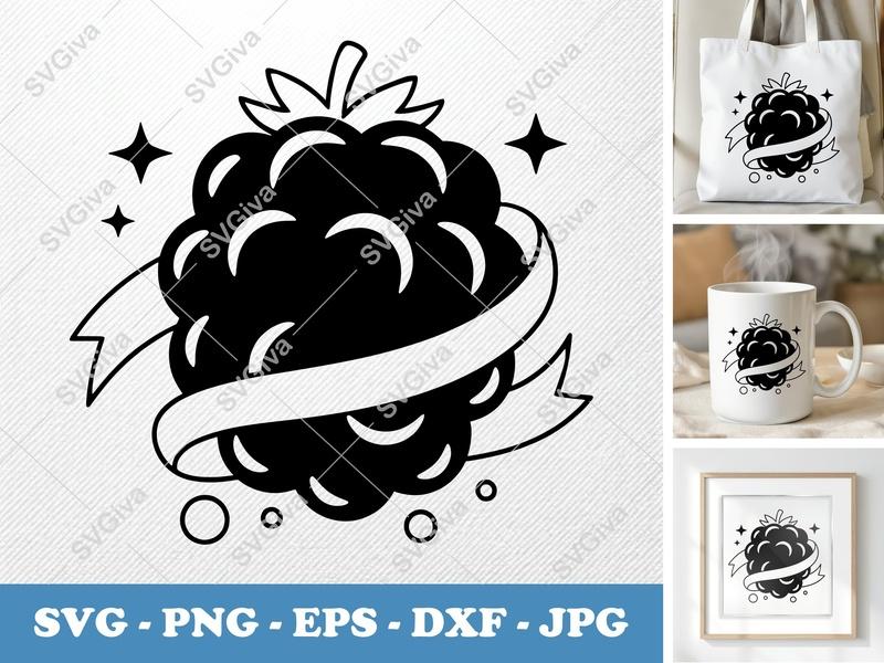 Blackberry with Garnish SVG | Puffy Soft Shapes | PNG DXF EPS | Cricut Silhouette Cut File