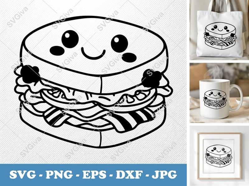 Blt Kawaii SVG | Cute Sandwich PNG EPS DXF | Foodie Cricut Silhouette File | Lunch Meal Graphic Design
