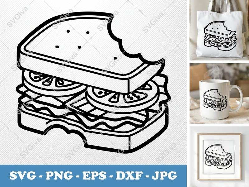 BLT Partially Eaten SVG | Double-Outline Minimalist Cut File | Thick Contour Thin Lines | PNG DXF EPS for Cricut Silhouette