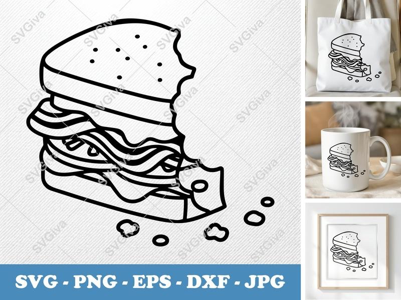 BLT Partially Eaten SVG | Friendly Rounded Sandwich Design | PNG DXF EPS for Cricut Silhouette