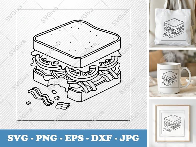 BLT Partially Eaten SVG | Minimalist Sandwich Cut File | PNG DXF EPS for Cricut & Silhouette