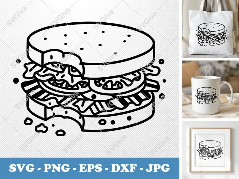 BLT Partially Eaten SVG | Puffy Cartoon Sandwich | PNG DXF EPS | Cricut Silhouette Kitchen Foodie
