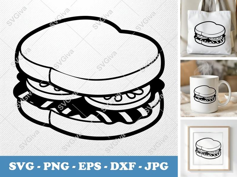 Blt Sandwich SVG, Food Line Art, Modern Clean Design | PNG EPS DXF for Cricut, Silhouette, Kitchen Decor
