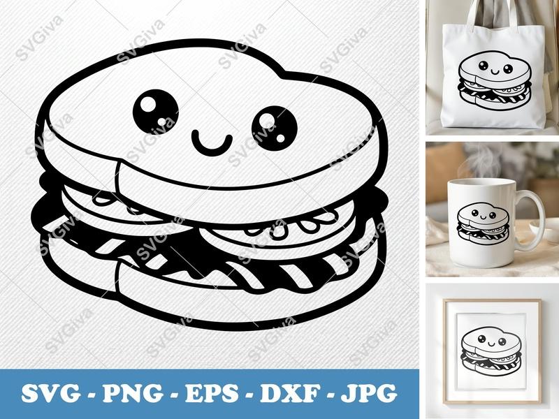 Blt SVG | Cute Kawaii Sandwich Cut File | Food Clipart | PNG EPS DXF for Cricut, Silhouette