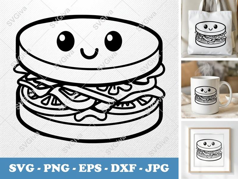 Blt SVG | Kawaii Sandwich Cut File | Modern Food Clipart | PNG EPS DXF for Cricut & Silhouette Machines