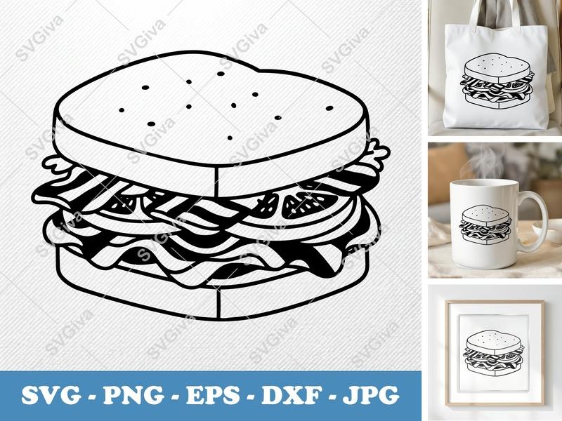 Blt SVG, Modern Sandwich Cut File, Bacon Lettuce Tomato Clipart | PNG EPS DXF for Cricut, Silhouette