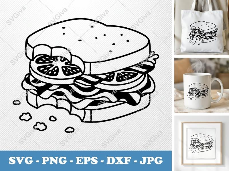 Blt SVG | Modern Sandwich Cut File with Bite | Foodie PNG EPS DXF for Cricut & Silhouette, Kitchen Decor, Restaurant