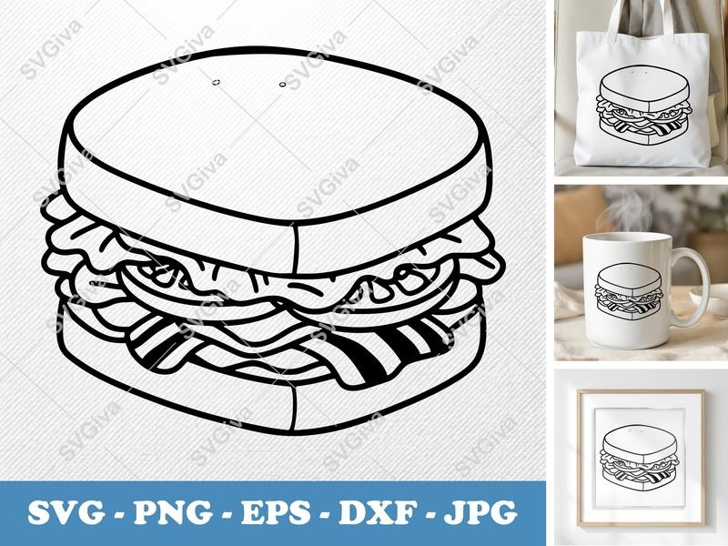 Blt SVG | Sandwich Cut File for Cricut | Bacon Lettuce Tomato PNG EPS DXF | Food Clipart Vector | Silhouette Design