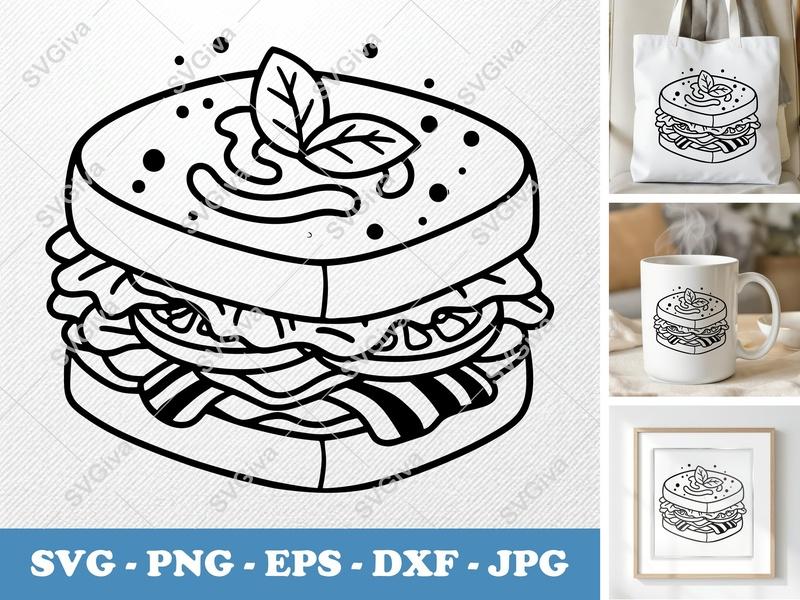 Blt SVG, Sandwich Line Art, Food Clipart, Minimalist Kitchen Decor, PNG EPS DXF | Cricut & Silhouette Cut File