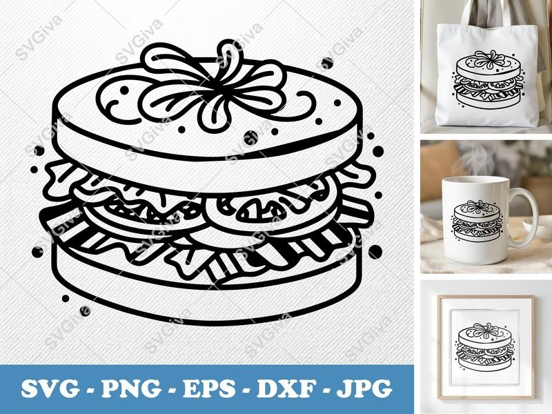 BLT with Garnish SVG | Inflated Pillow-Soft Food Art | PNG DXF EPS | Cricut Silhouette Sandwich Cut File