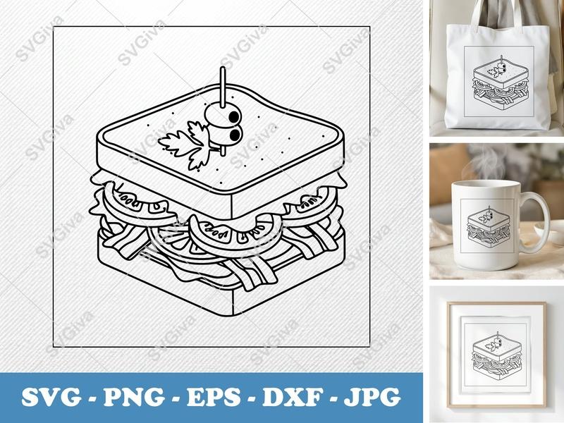 BLT with Garnish SVG | Simple Minimalist Sandwich Cut File | PNG DXF EPS | Cricut Silhouette Kitchen Decor