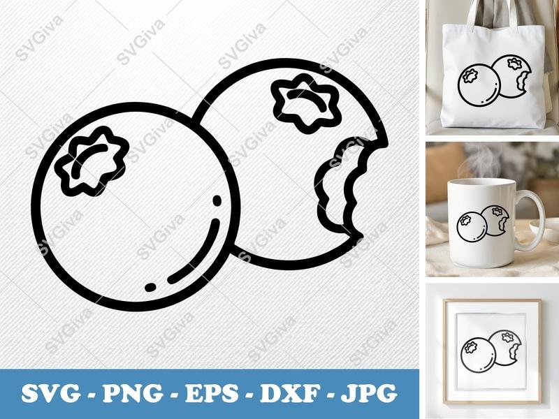 Blueberries Partially Eaten SVG - Minimalist Bold Contour Character Design | PNG DXF EPS | Cricut Silhouette File