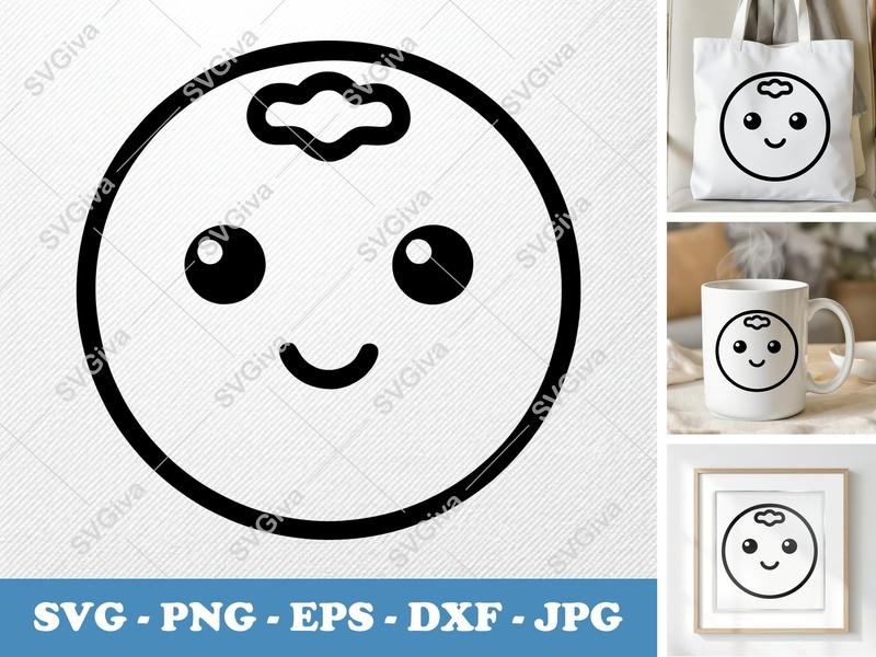 Blueberries SVG, Kawaii Berry Outline, Cute Fruit Clip Art, PNG EPS DXF for Cricut, Silhouette, Kids Crafts, Digital Download