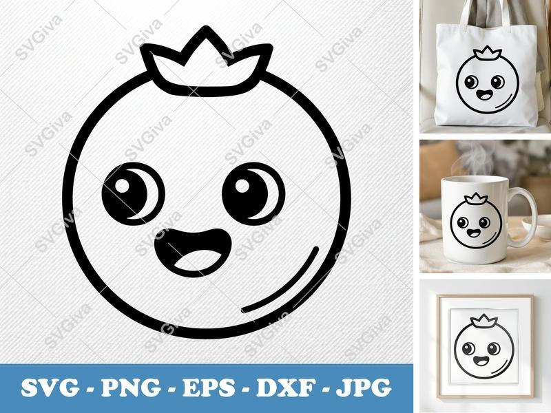 Blueberries SVG, Kawaii Blueberry Face, Cute Fruit PNG EPS DXF, Cricut Silhouette Cut File, Modern Berry Design