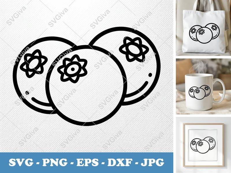 Blueberries SVG | Minimalist Vector Design | Bold Outline Cut File for Cricut, Silhouette | PNG, DXF, EPS