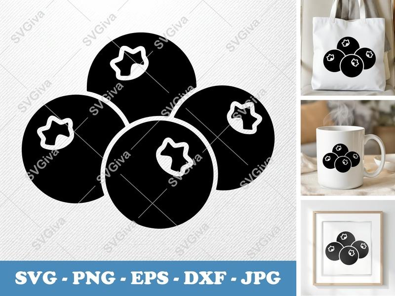 Blueberries SVG | Modern Berry Cut File, Food Outline | PNG EPS DXF for Cricut & Silhouette | Fruit Clipart Vector