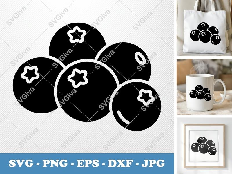 Blueberries SVG, Modern Berry Cut File, Fruit Clipart, PNG EPS DXF for Cricut & Silhouette, Kitchen Decor, Healthy Food Vector