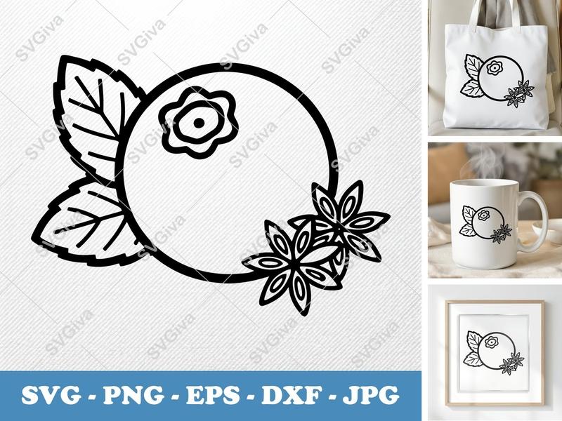 Blueberries SVG, Modern Berry Design with Leaves & Star Anise | PNG EPS DXF for Cricut, Silhouette, Digital Download