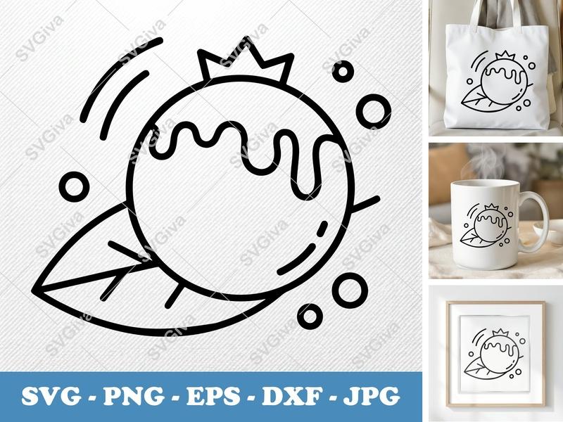 Blueberries SVG, Modern Berry with Leaf Clipart | PNG EPS DXF | Cricut & Silhouette Cut File, Fruit Vector