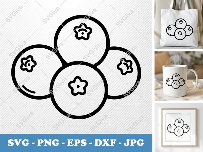 Blueberries SVG, Modern Fruit Clipart, Food Outline, PNG EPS DXF for Cricut & Silhouette, Kitchen Decor, Berry Graphic