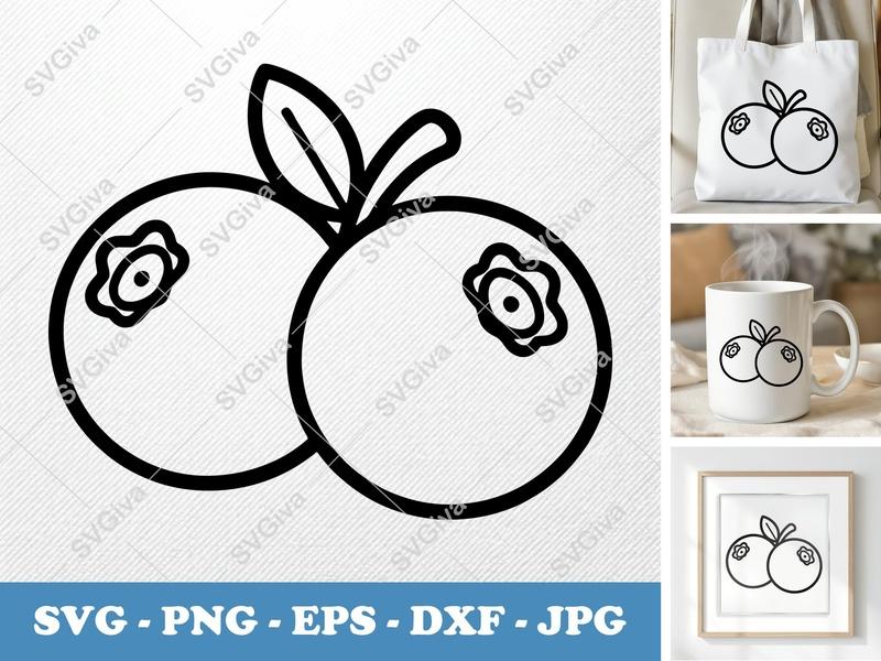 Blueberries SVG, Modern Outline Fruit PNG EPS DXF | Cricut & Silhouette Cut File, Berry Clipart Vector