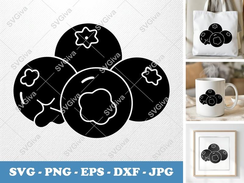 Blueberries SVG PNG DXF EPS | Fruit Cut File for Cricut Silhouette | Kitchen Decor Berry Design
