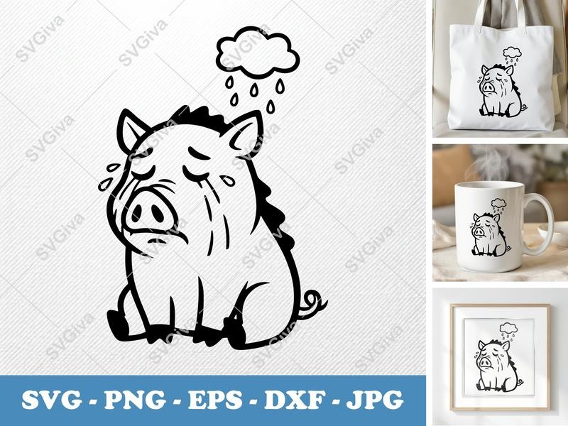 Boar Crying SVG | Friendly Bean-Shaped Design | PNG DXF EPS | Cricut Silhouette File