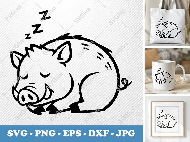 Boar Sleeping SVG | Minimalist Bold Contour | PNG DXF EPS | Cricut Silhouette Cut File