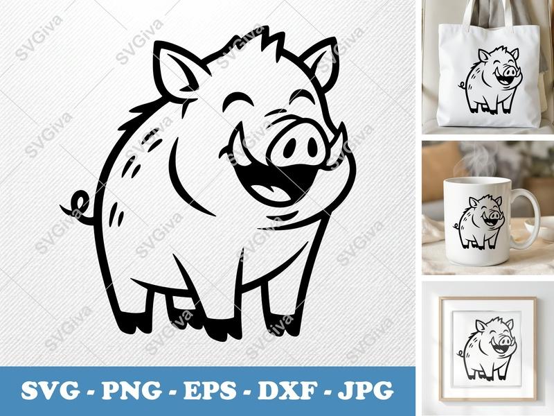 Boar Smiling Happily SVG | Bold Cartoon Animal Design | PNG DXF EPS for Cricut & Silhouette