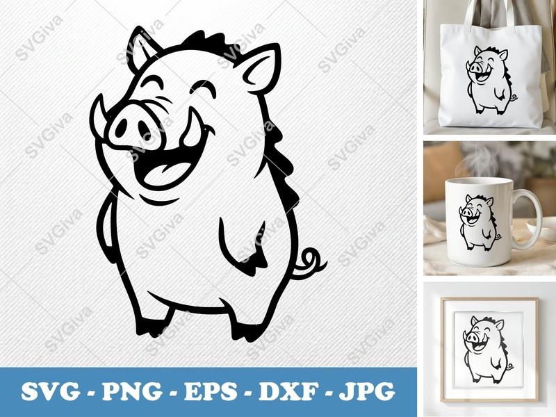 Boar Smiling Happily SVG | Friendly Rounded Bean-Shaped Cut File | PNG DXF EPS for Cricut Silhouette
