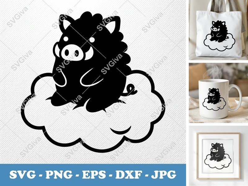 Boar SVG, Cute Wild Boar on Cloud, Animal Clipart, PNG EPS DXF | Cricut & Silhouette Cut File