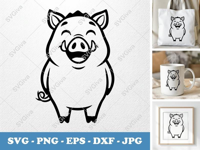 Boar SVG Happy Wild Pig Cut File | Cartoon Hog Design | EPS, DXF, PNG for Cricut & Silhouette