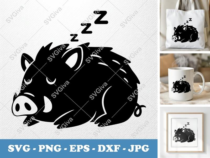 Boar SVG Sleeping Wild Boar Cut File | Modern Clean Design | PNG EPS DXF | Cricut Silhouette Ready