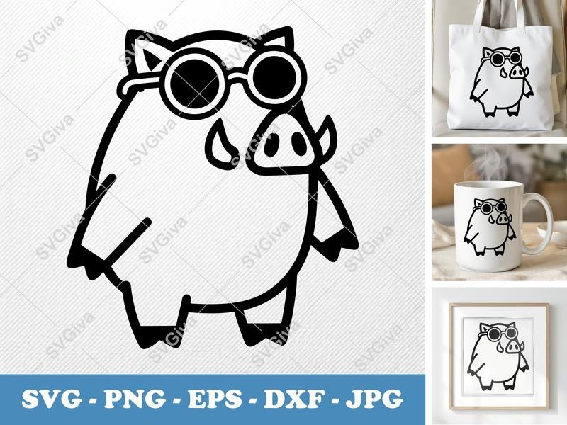 Boar SVG | Wild Pig with Sunglasses Cut File | Modern Hog Clipart | PNG EPS DXF for Cricut & Silhouette | Animal Vector Art