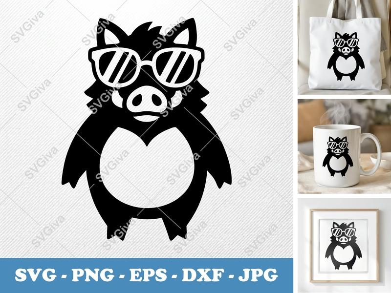 Boar SVG with Sunglasses | Cool Pig Cut File | Modern Wild Boar Art | PNG EPS DXF for Cricut & Silhouette