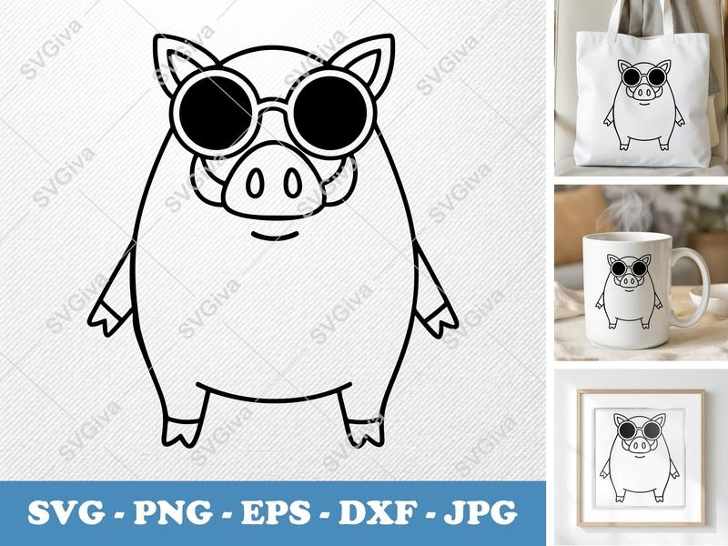 Boar Wearing Sunglasses SVG | Friendly Bean-Shaped Cut File | Cricut & Silhouette | PNG DXF EPS Vector