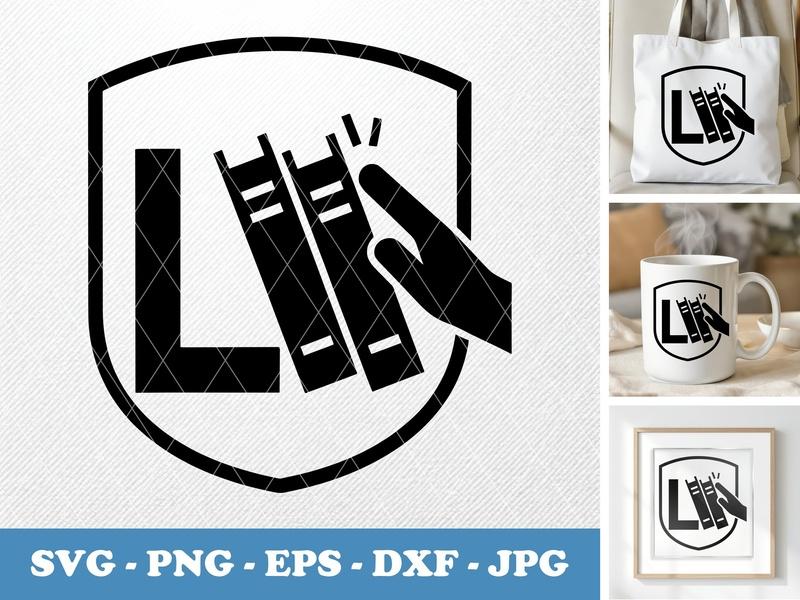 Bookends in active use SVG | Hand Pushing Books | Minimalist Shield Frame | PNG EPS DXF for Cricut Silhouette