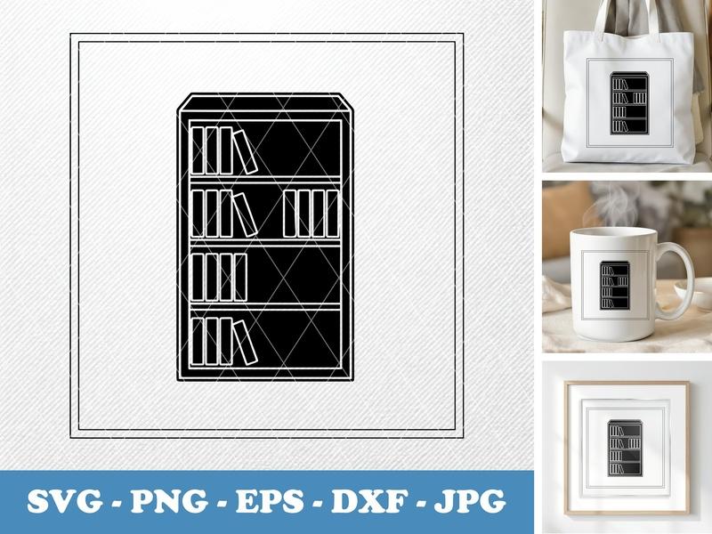 Bookshelf classic svg icon | Bookcase Vector, Library Shelf Clipart, Reading Room Cut File SVG PNG EPS DXF for Cricut Silhouette