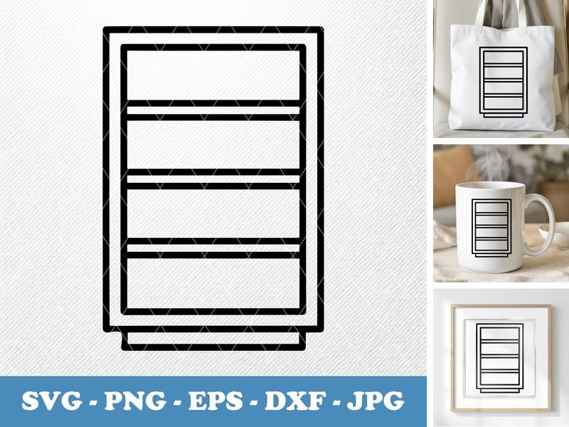 Bookshelf classic svg icon | Double Outline Shelf Cut File | SVG PNG EPS DXF for Cricut Silhouette Home Office Decor