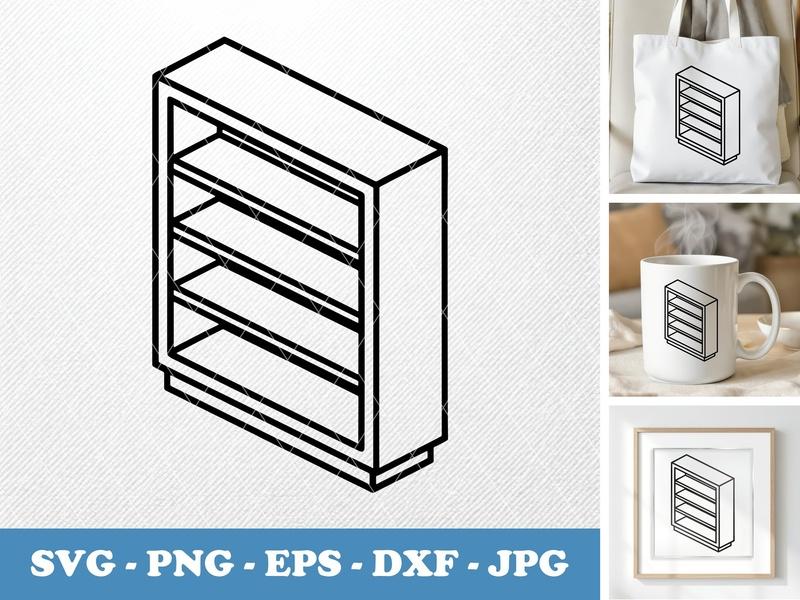 Bookshelf isometric angle SVG, double outline, low detail, basic shapes | PNG EPS DXF for Cricut Silhouette