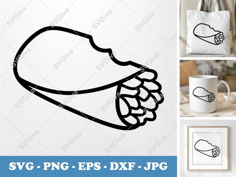 Breakfast Burrito Partially Eaten SVG | Minimalist Bold Contour | PNG DXF EPS | Cricut Silhouette File