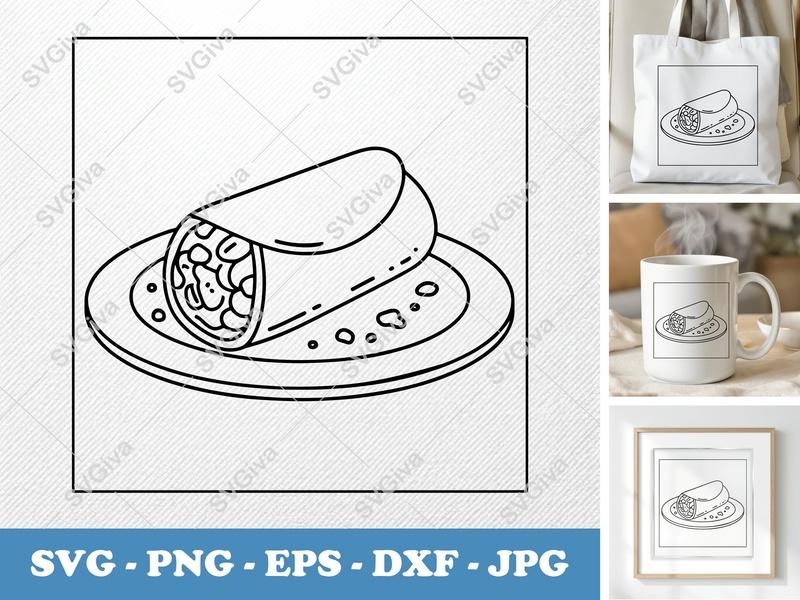 Breakfast Burrito SVG | Geometric Outline Minimalist Cut File | PNG DXF EPS for Cricut Silhouette