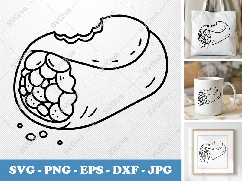 Breakfast Burrito SVG, Modern Bite Taken, Food PNG EPS DXF | Cricut Silhouette Cut File, Kitchen Decor Art