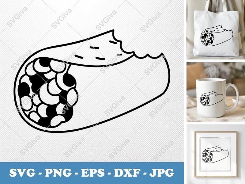 Breakfast Burrito SVG, Modern Clean Design, Bitten Burrito Cut File | PNG EPS DXF for Cricut Silhouette