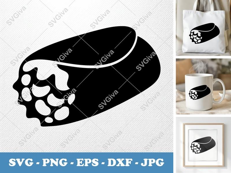 Breakfast Burrito SVG, Modern Clean Food Icon, Outline Cut File, PNG EPS DXF for Cricut & Silhouette, Breakfast Clipart