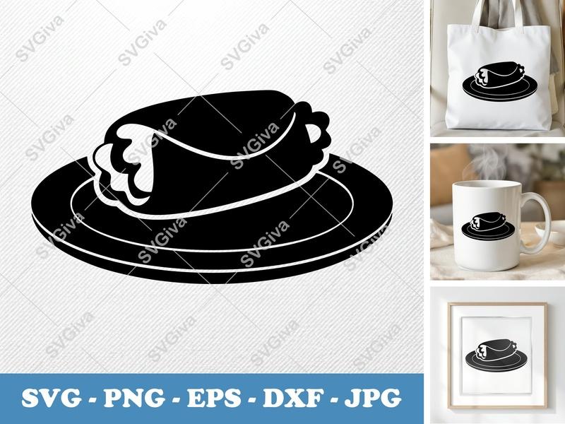 Breakfast Burrito SVG, Modern Food Clipart, Plate Wrap PNG EPS DXF for Cricut, Silhouette, Kitchen Decor, Recipe Icon