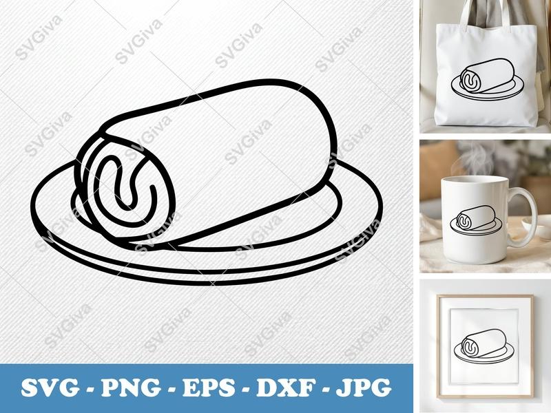 Breakfast Burrito SVG on a Plate | Rounded Friendly Bean-Shaped Cut File for Cricut Silhouette | PNG DXF EPS
