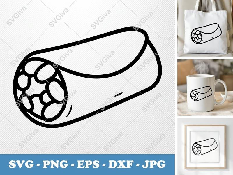 Breakfast Burrito SVG PNG DXF EPS | Food Cut File Cricut Silhouette | Kitchen Decor Vector Art