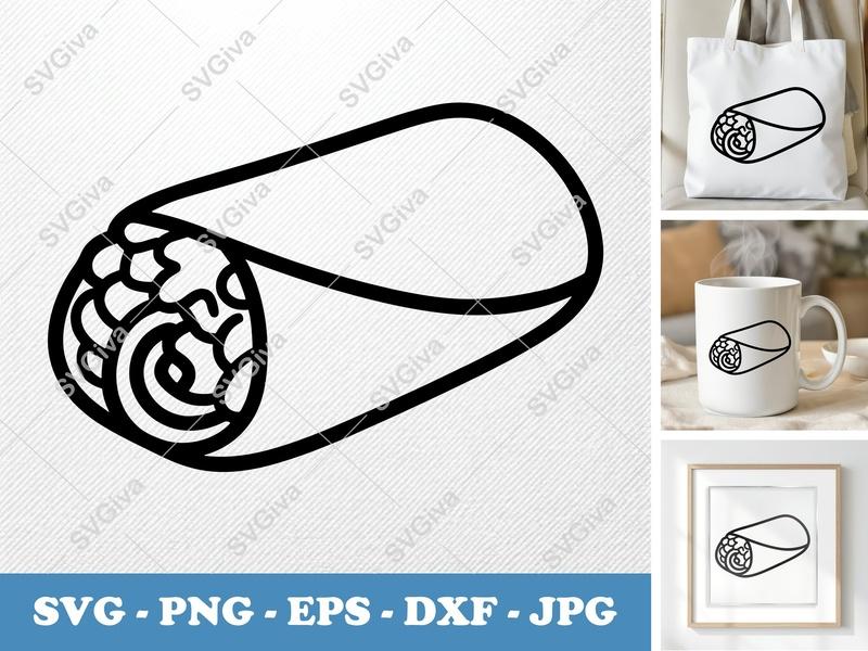 Breakfast Burrito SVG | Simple Character | Bold Outline | PNG DXF EPS | Cricut Silhouette File